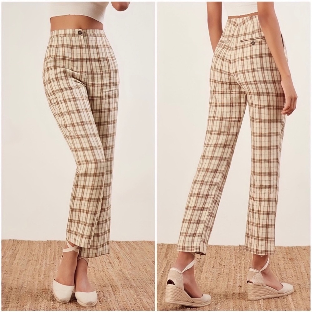 Reformation Plaid Linen Verano Trouser Pants
